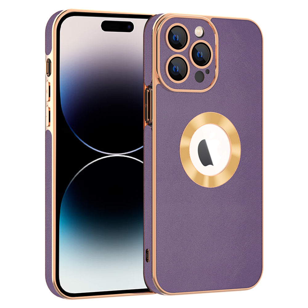 For iPhone 14 Pro PU Leather Coated PC + TPU Phone Case Electroplating Cell Phone Cover - White For iPhone 14 Pro PU Leather Coated PC + TPU Phone Case Electroplating Cell Phone Cover - White